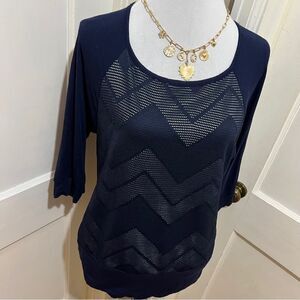 B-Design 3/4 Sleeve Navy Top Womens Large New Without Tags